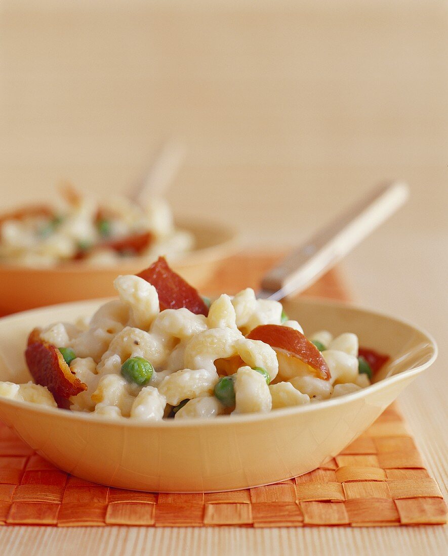 Macaroni and Cheese with Bacon and Peas