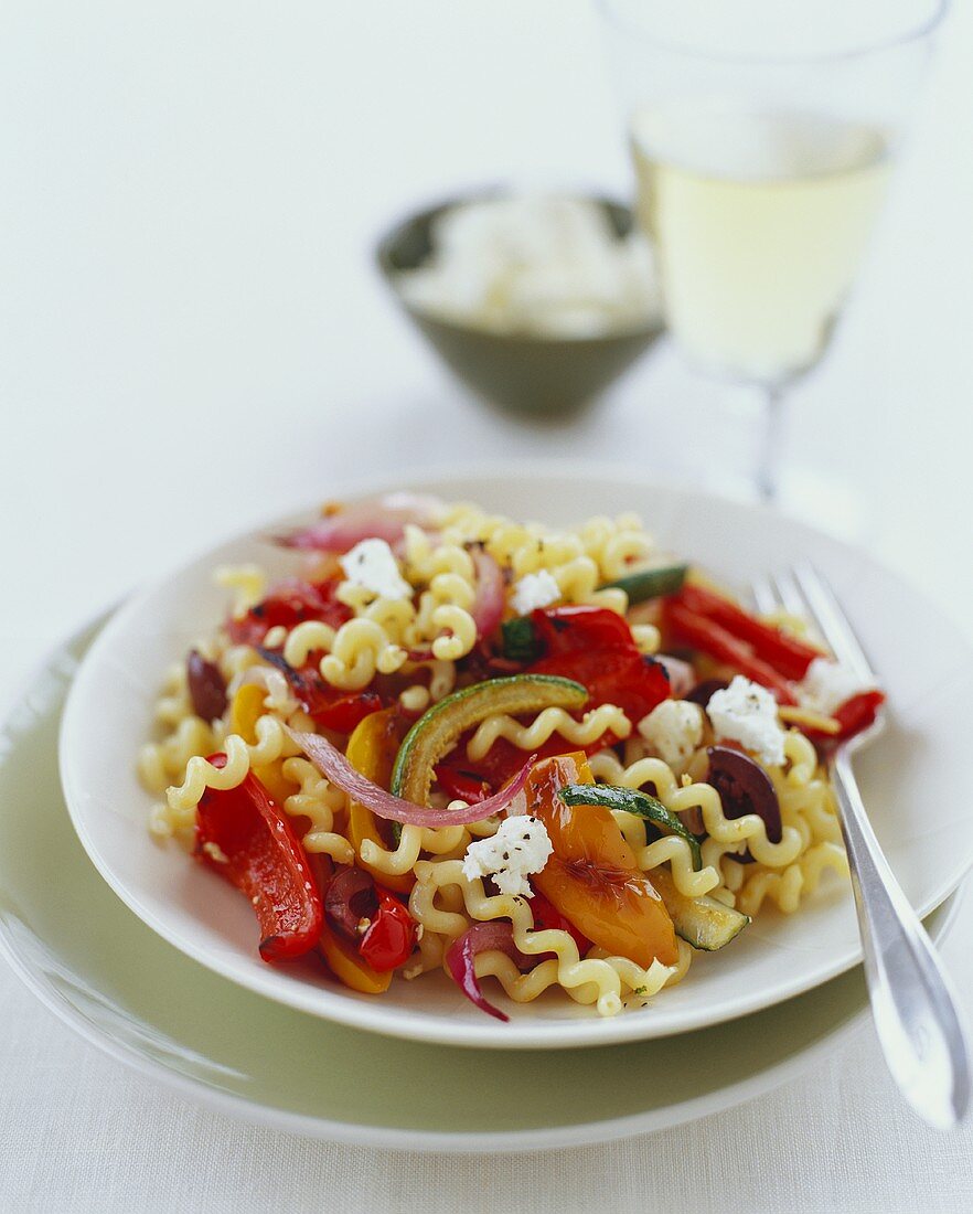Pasta with Roasted Vegetables and Goat Cheese