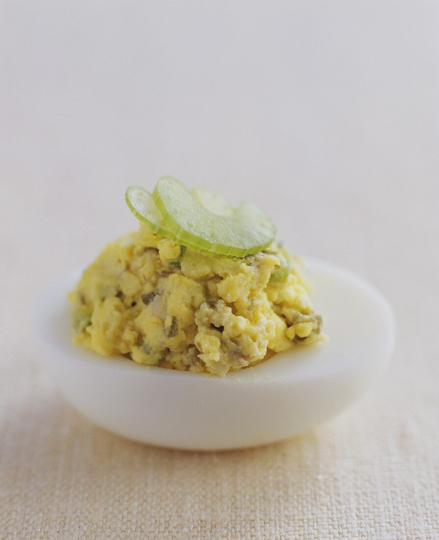 Deviled Egg with Celery Garnish