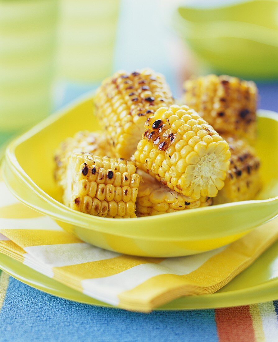 Grilled Corn on the Cob in a Yellow Bowl