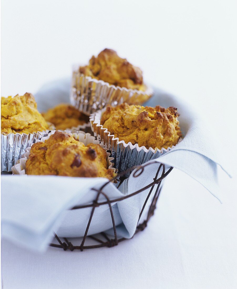 Rustic Homemade Muffins in Wire Basket