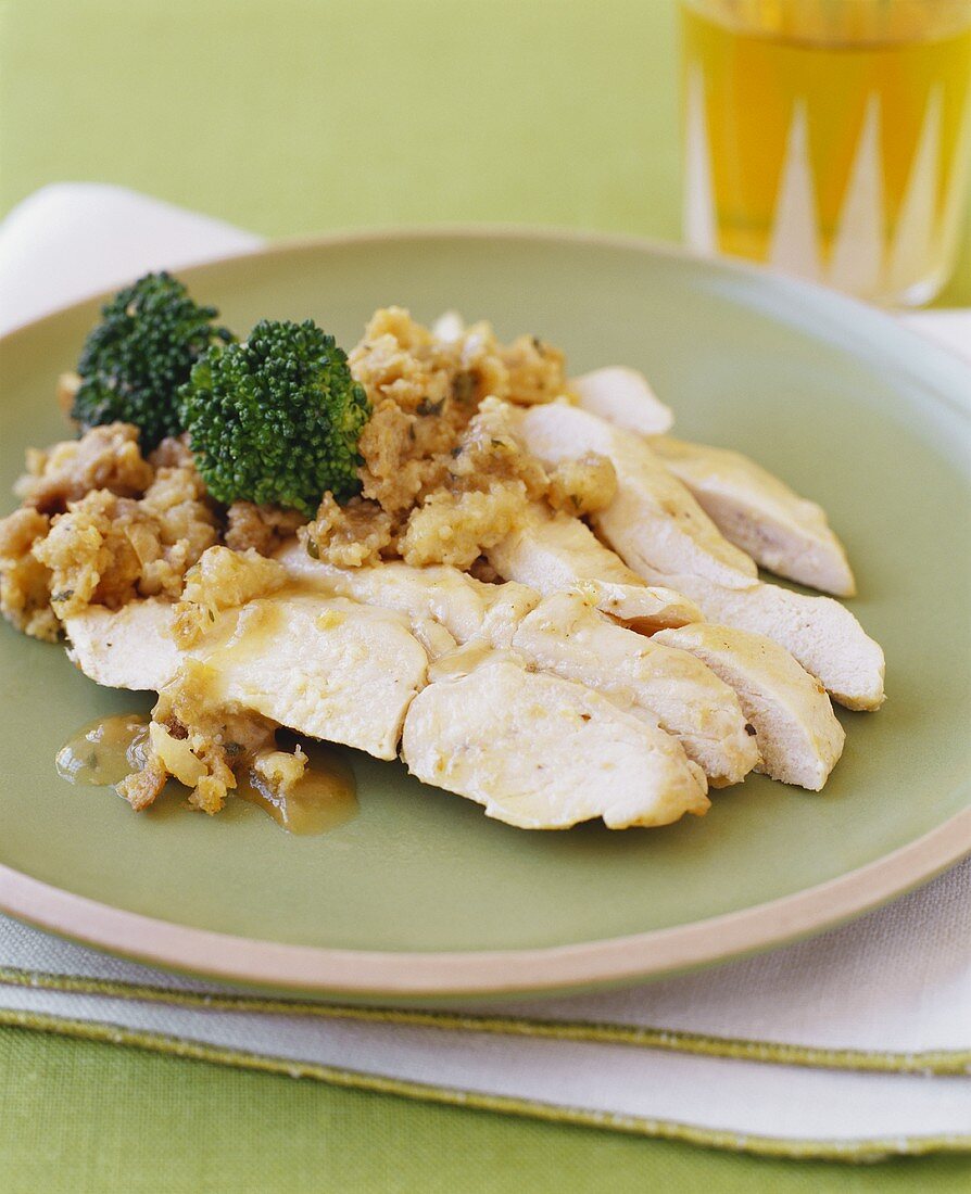 Sliced Turkey with Stuffing and Broccoli