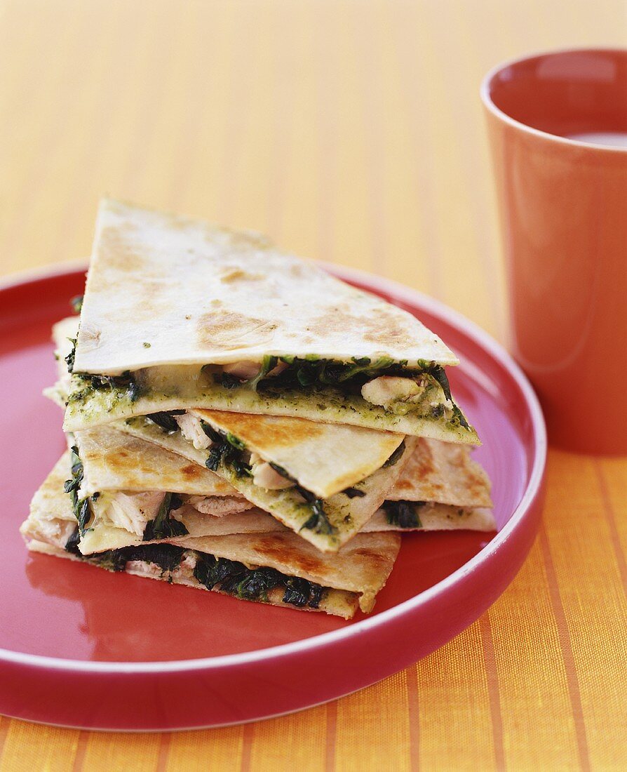 Spinach and Cheese Quesadillas; Stacked on Plate