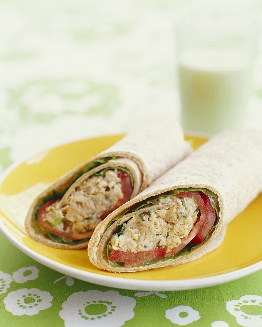 Chicken Salad Wrap with Tomato and Lettuce
