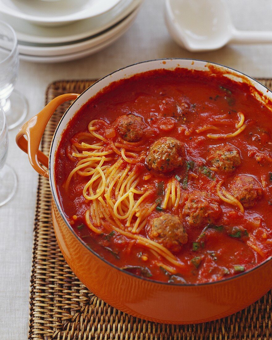 Pot of Spaghetti and Meatballs