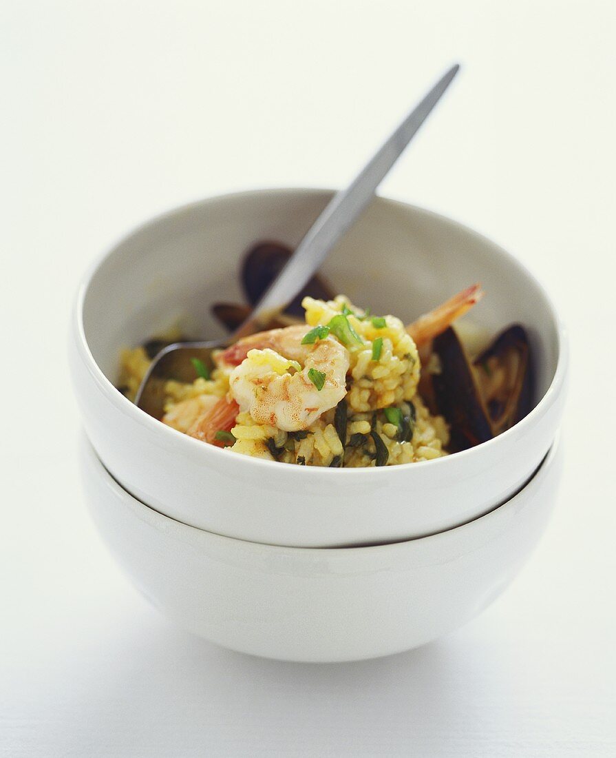 Paella in Stacked Bowls