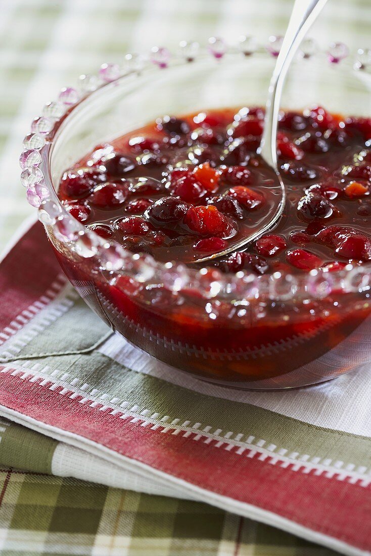 Cranberry Sauce in a Glass Serving Bowl