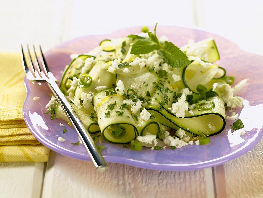Zucchini Salad with Mint and Feta Cheese