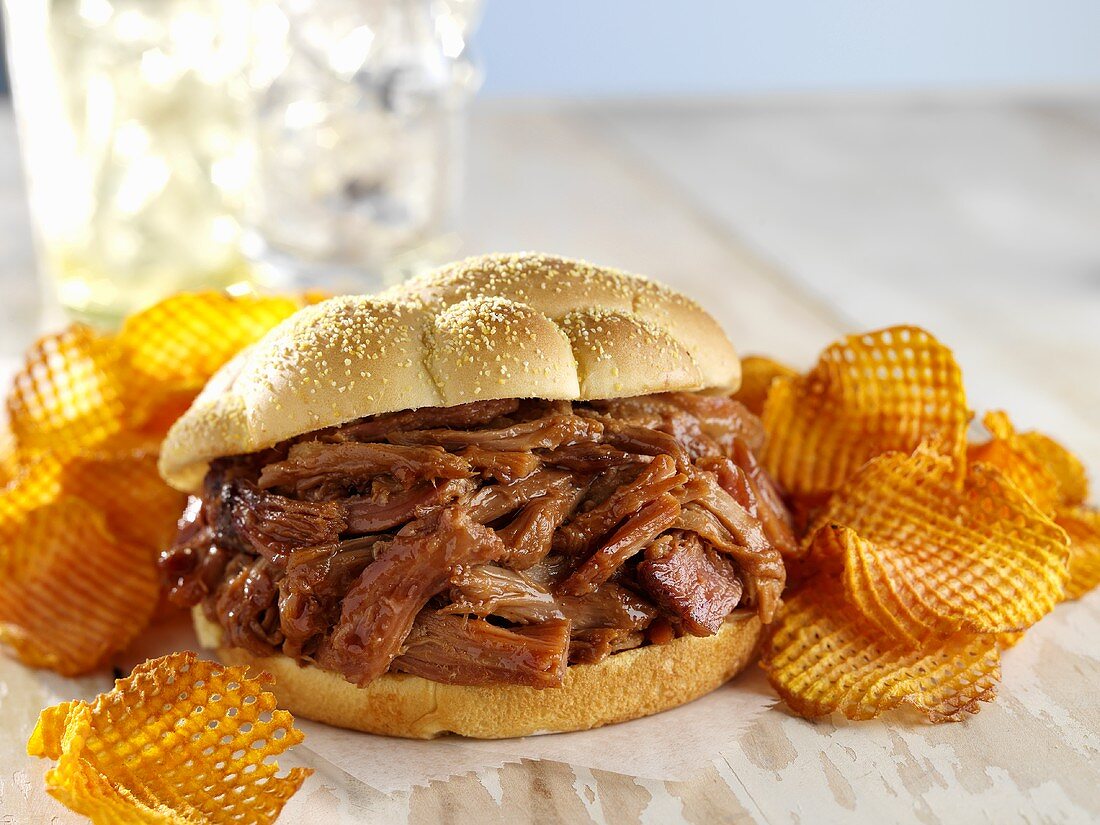 Pulled Barbecue Pork Sandwich with Waffle Chips