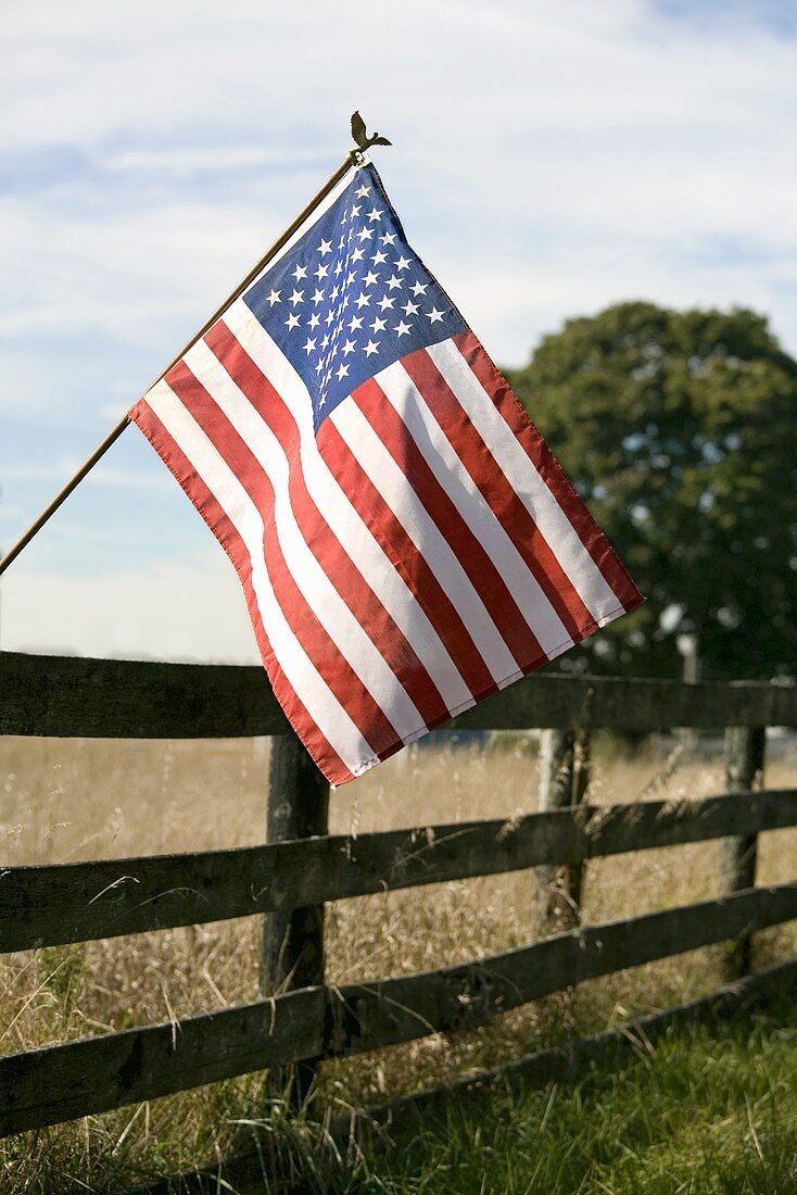 US-Flagge an einem Zaun