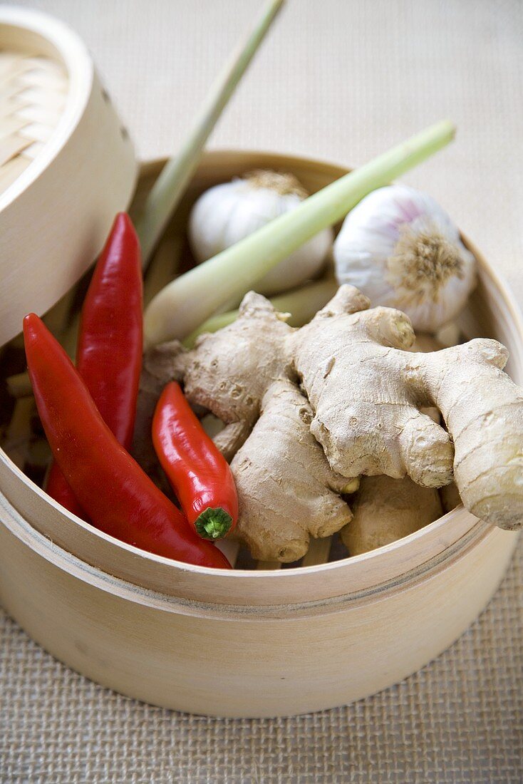 Thai Spices in a Bamboo Steamer