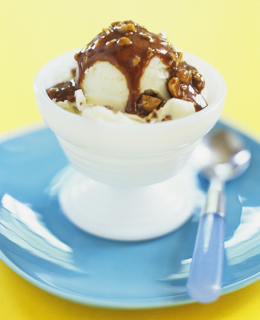 Ice Cream Sundae with Hot Fudge and Chopped Snickers Bars