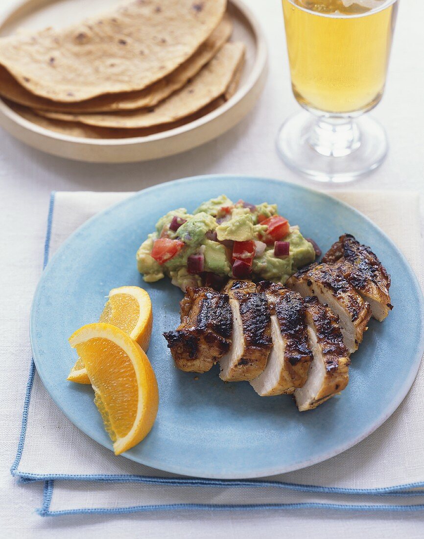 Southwestern Grilled Chicken with Guacamole and Tortillas