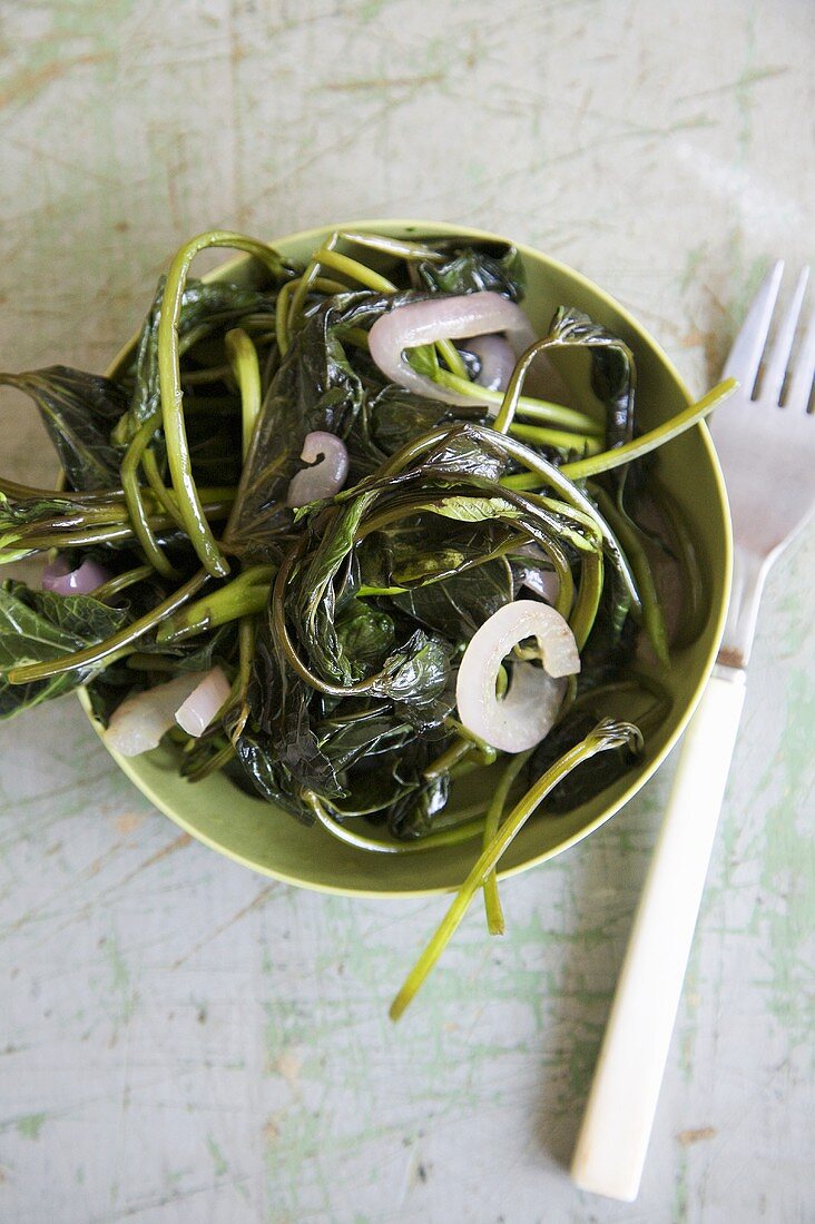 Stir Fried Yam Leaves with Onions