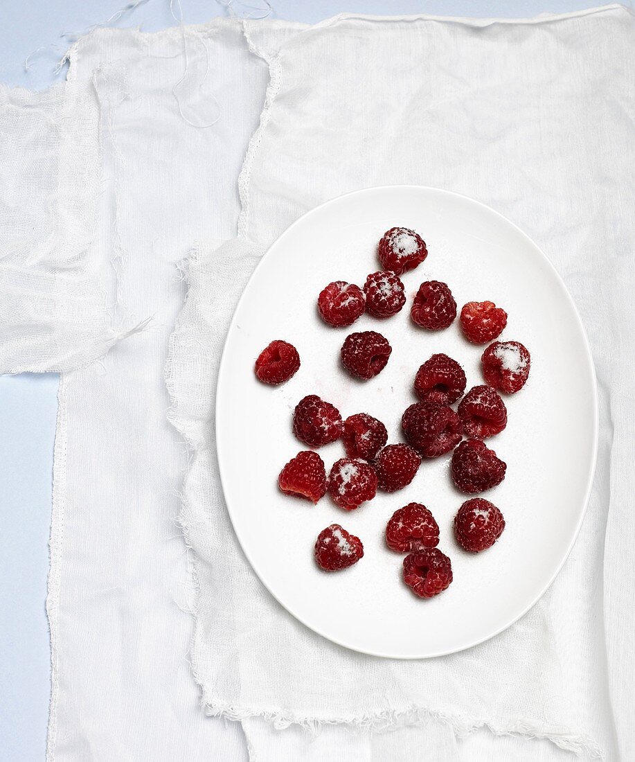 Sugared Raspberries on a Plate