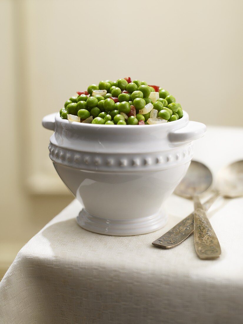 Serving Bowl of Peas with Onions