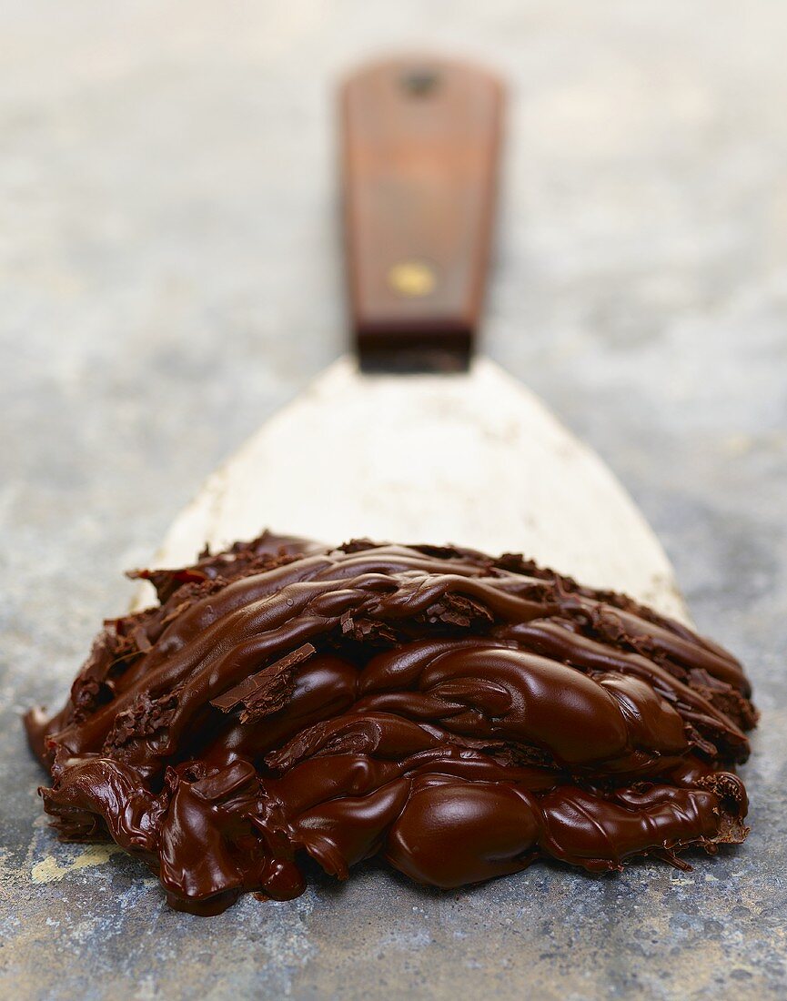 Chocolate Frosting on Metal Spatula