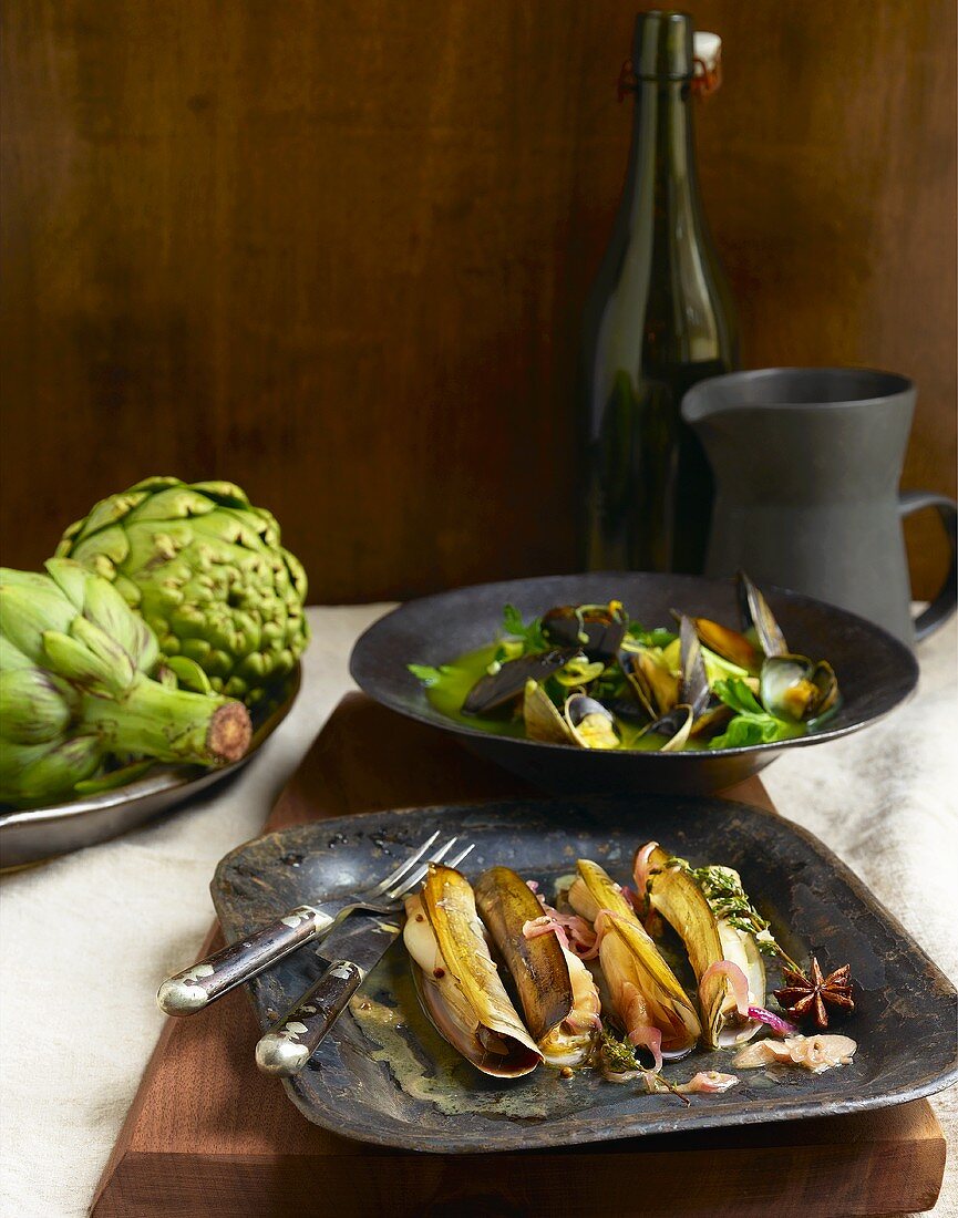 Two different shellfish dishes