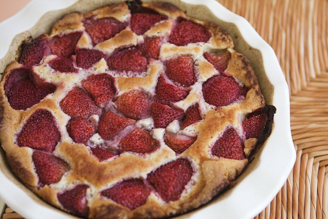 Strawberry Cake in a Baking Dish