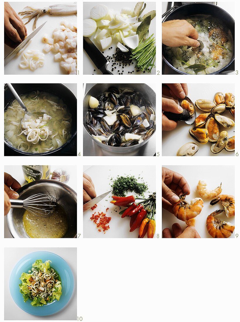 Salat von Meeresfrüchten zubereiten