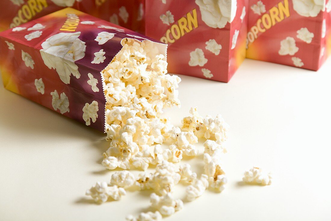 Bag of Popcorn Tipped Over; Bags of Popcorn