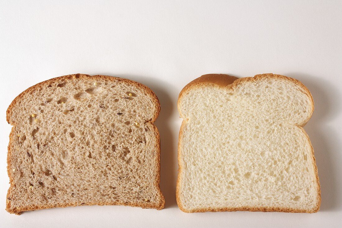 Two Slices of Bread; White and Wheat