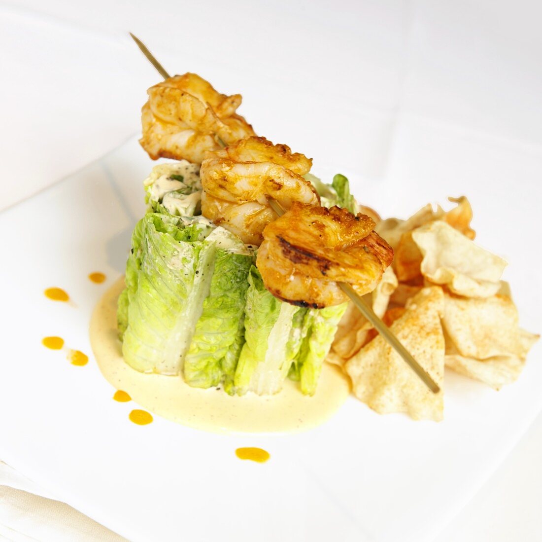 Shrimp Caesar Salad with Pita Chips