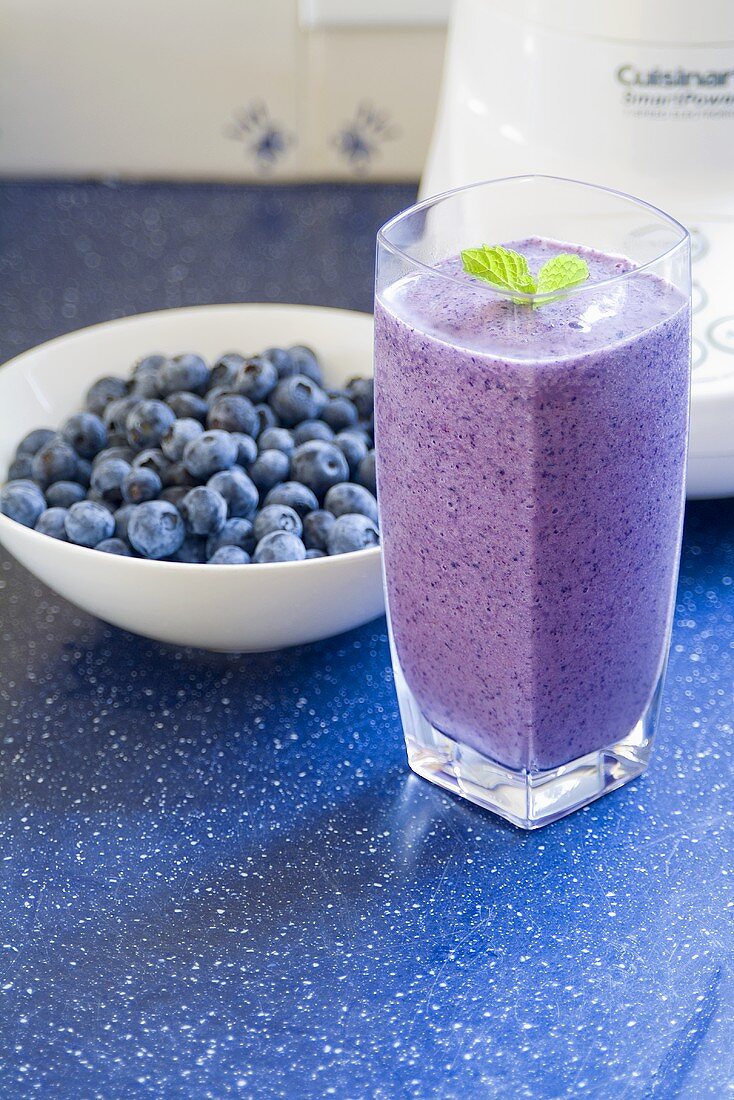Blueberry Smoothie in a Glass; Fresh Blueberries