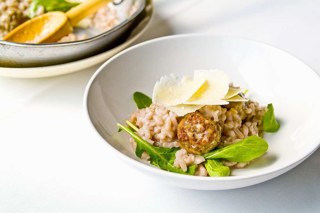 Risotto rosso (Red risotto with lamb meatballs, Italy)