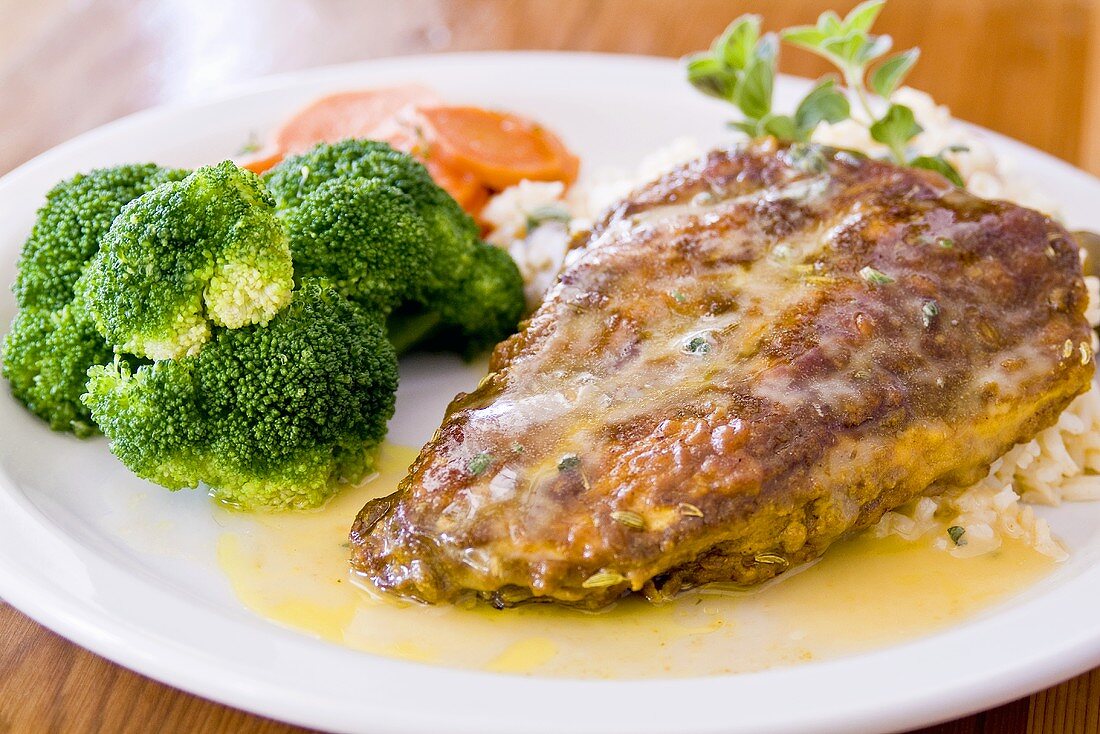 Tilapia in Lemon Butter Sauce with Rice and Broccoli