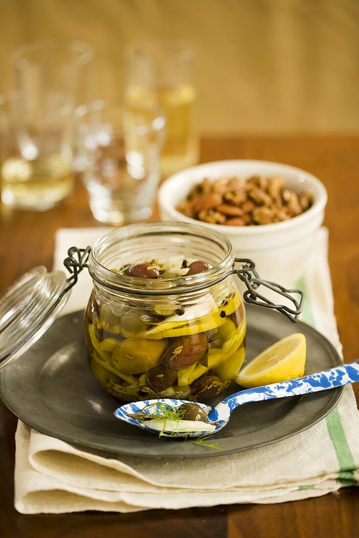Lemon Fennel Olives in a Jar