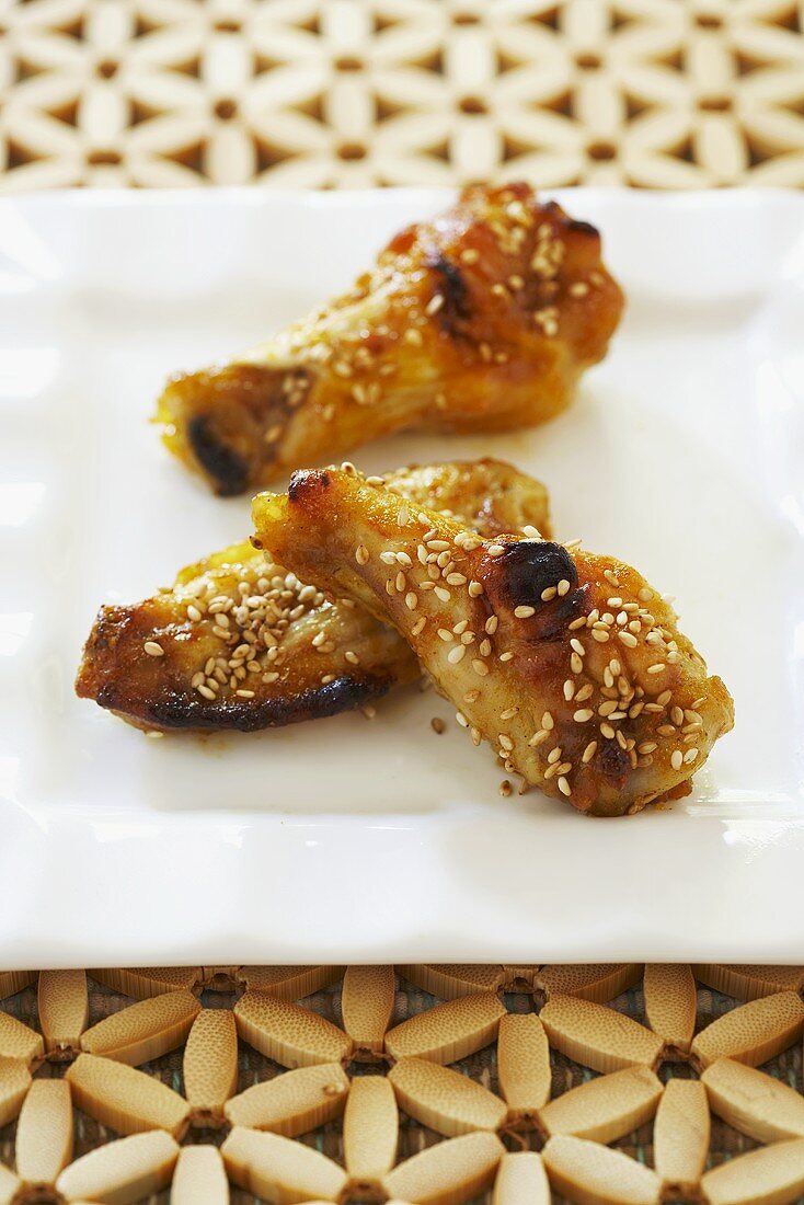 Honey Mustard Chicken Wings Sprinkled with Sesame Seeds