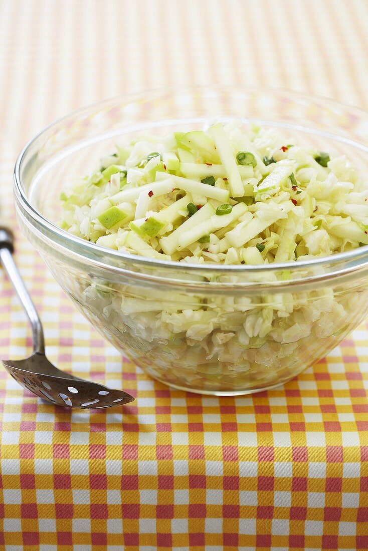 Apple Cabbage Cole Slaw in Glass Bowl