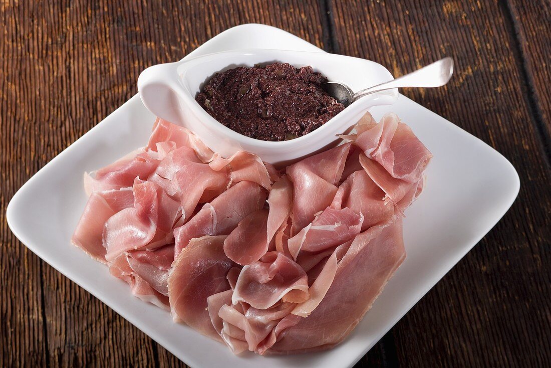 Sliced Prosciutto with Olive Tapenade