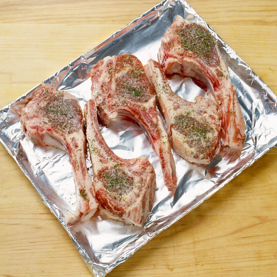 Seasoned Lamb Chops on Foiled Lined Pan