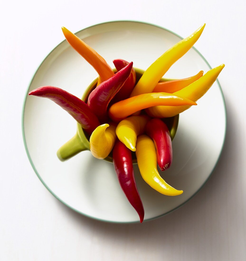 Chili Peppers in a Mug; White Background