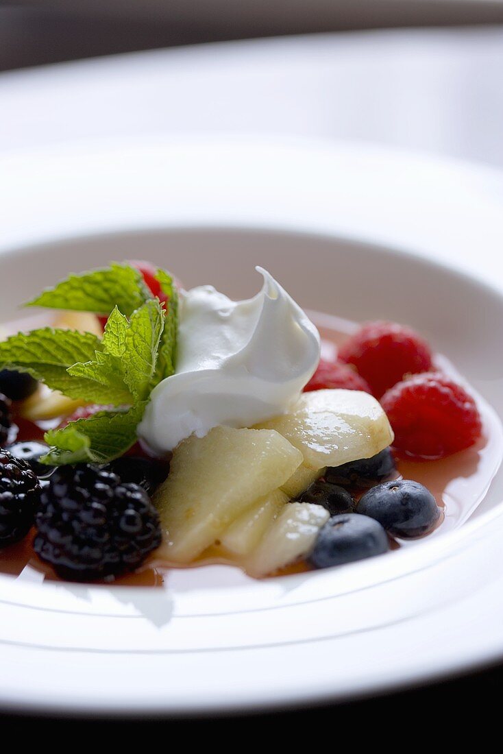 Fruit Salad with Creme Fraiche and Mint