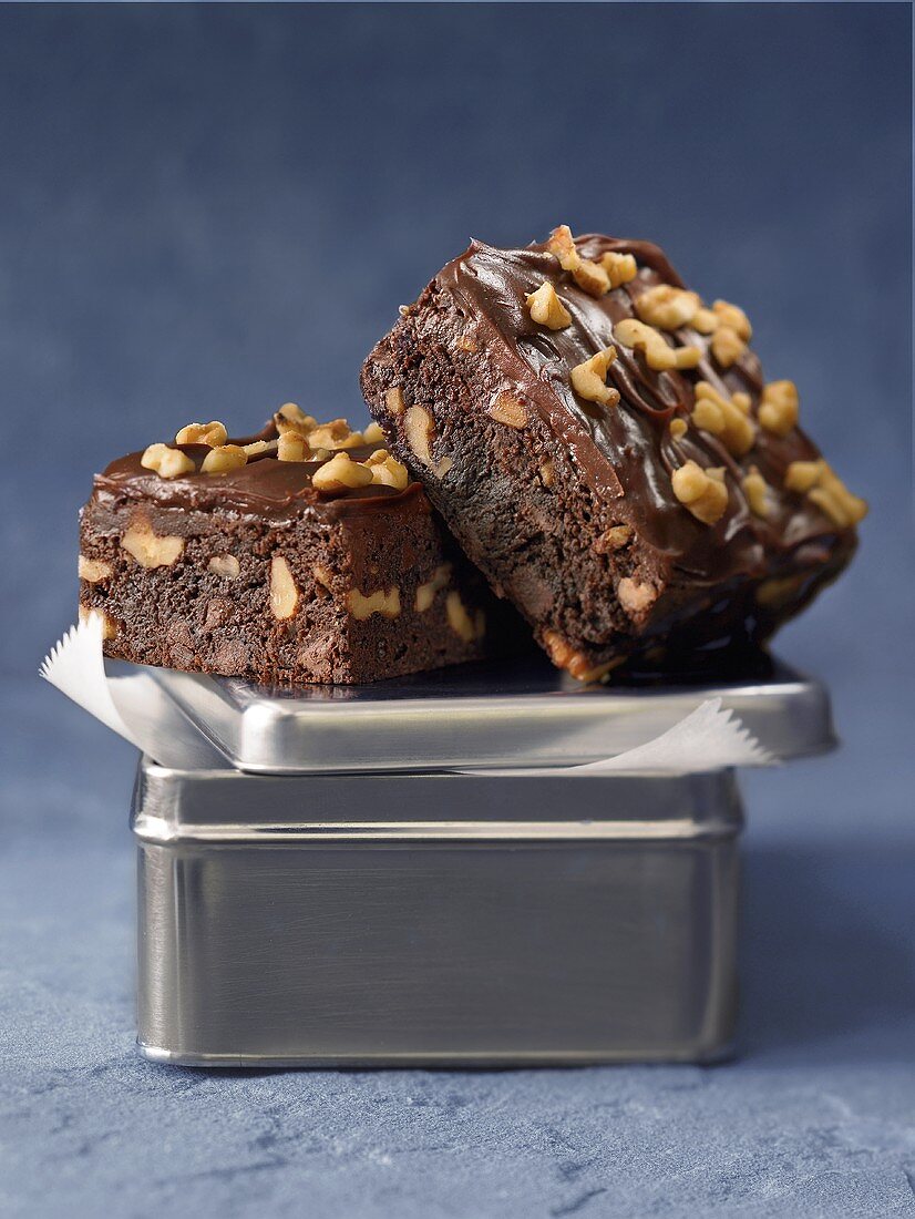 Walnut Brownies on a Tin