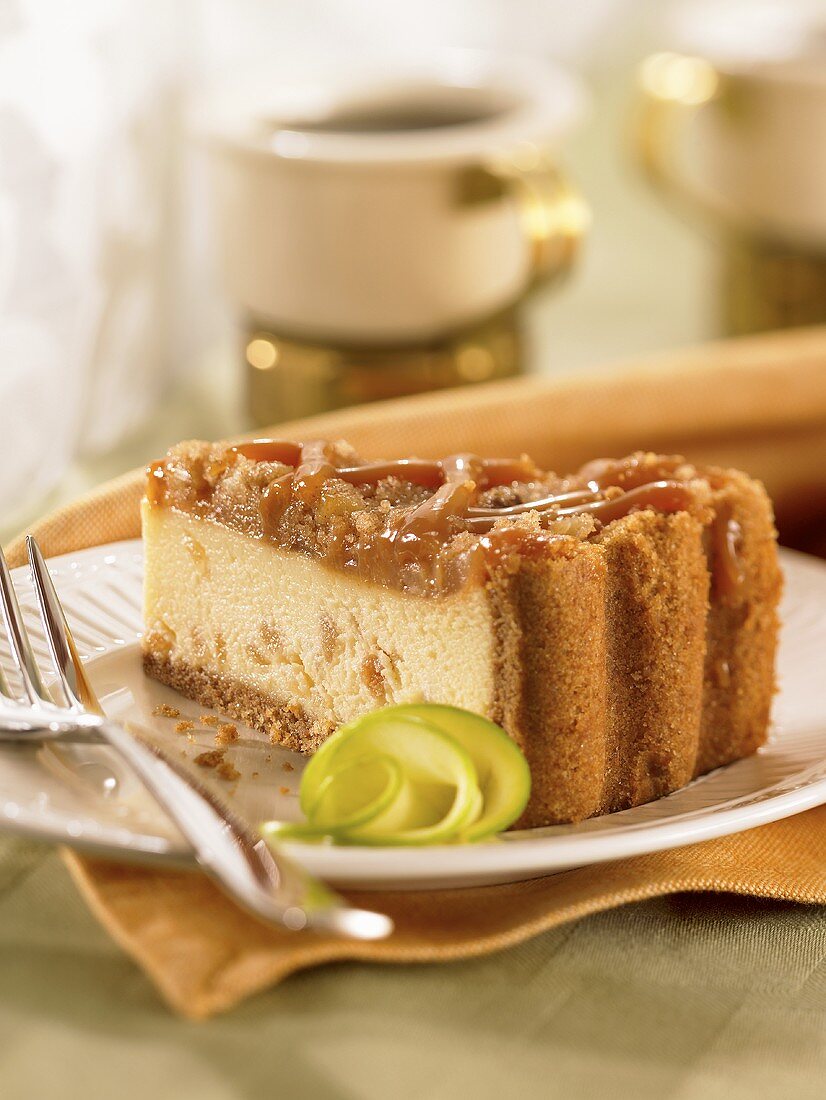 Slice of apple toffee cheesecake