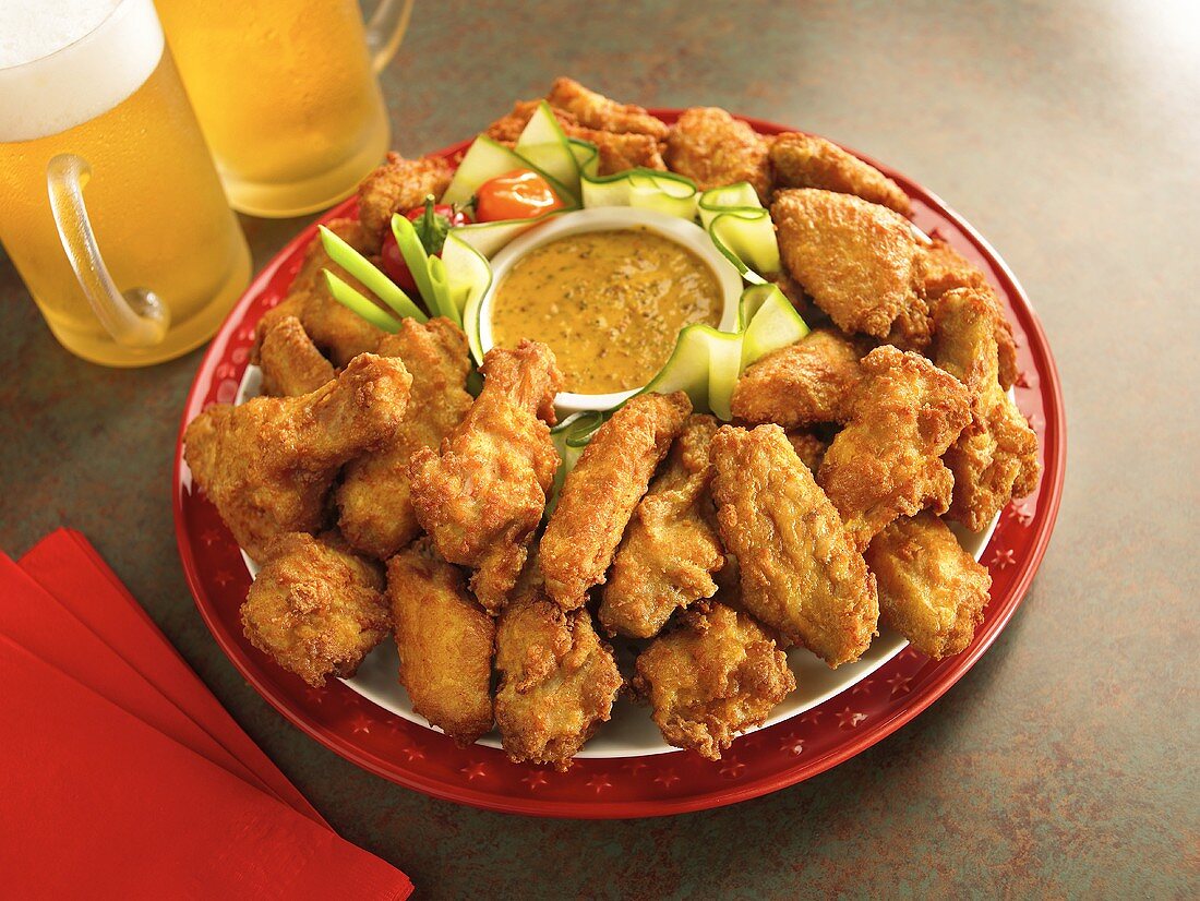 Plate of Chicken Wings with Beer