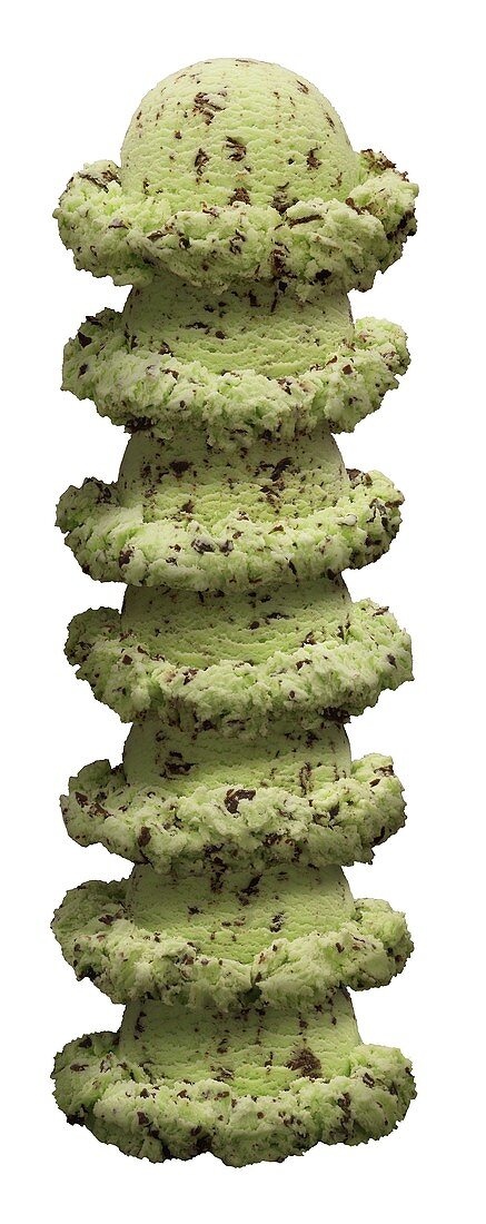 Stacked Scoops of Mint Chocolate Chip Ice Cream