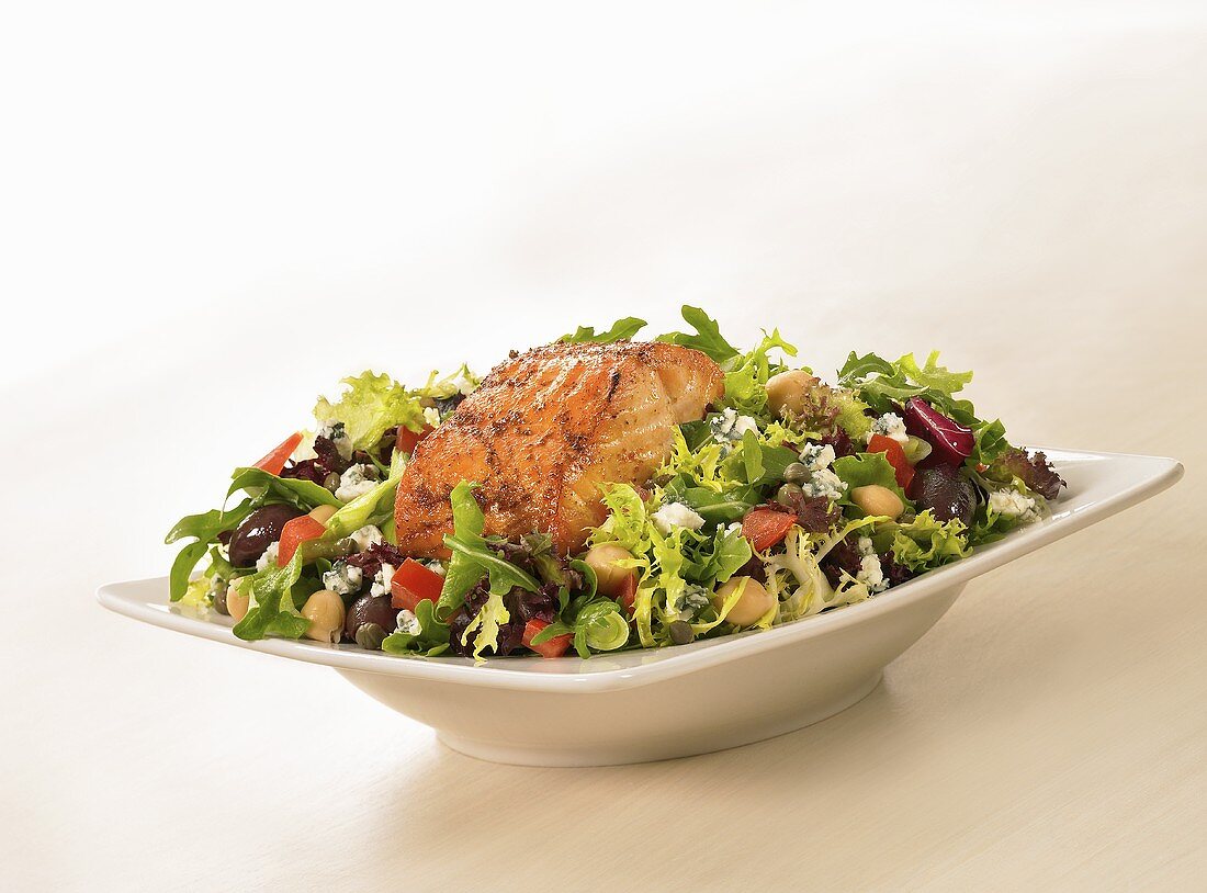 Mixed Green Salad with Salmon