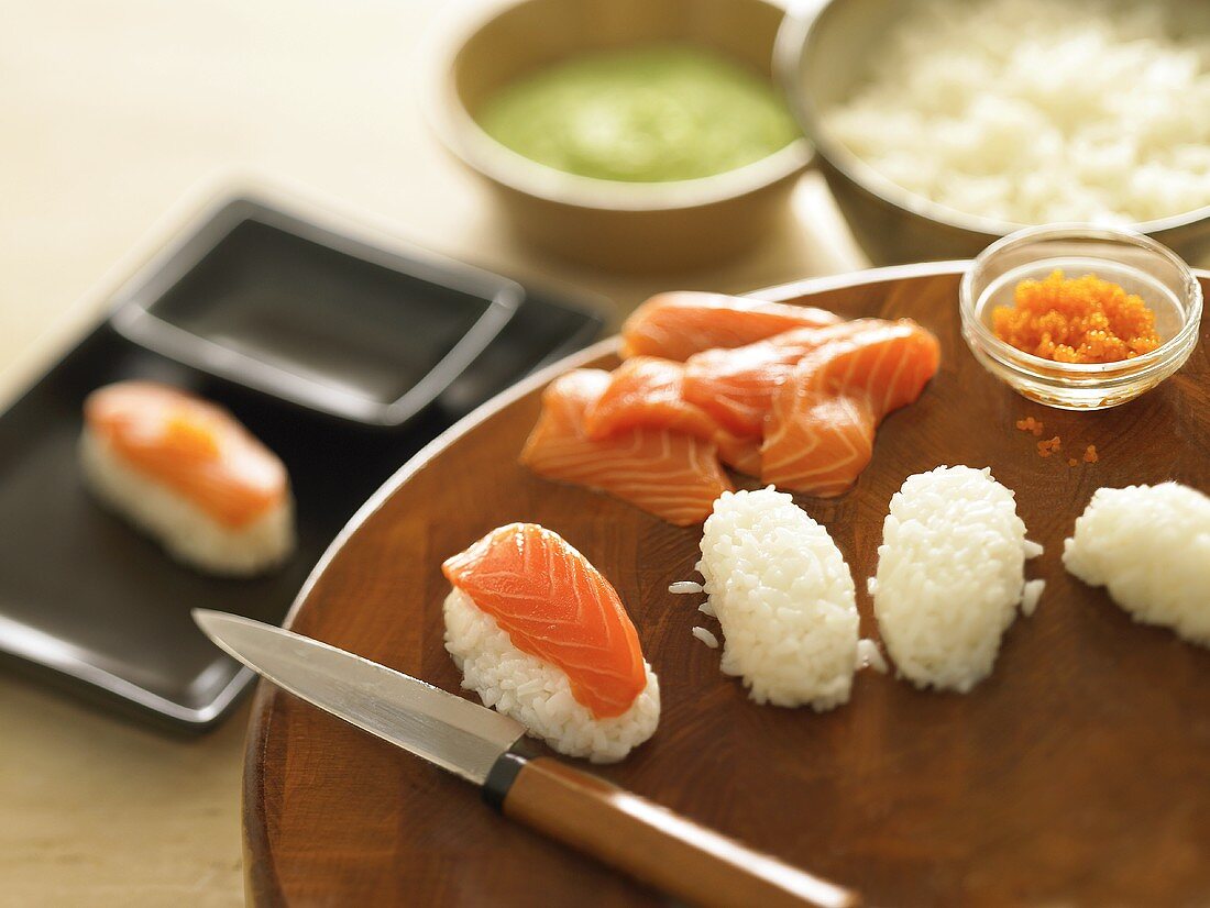 Preparing Salmon Sushi
