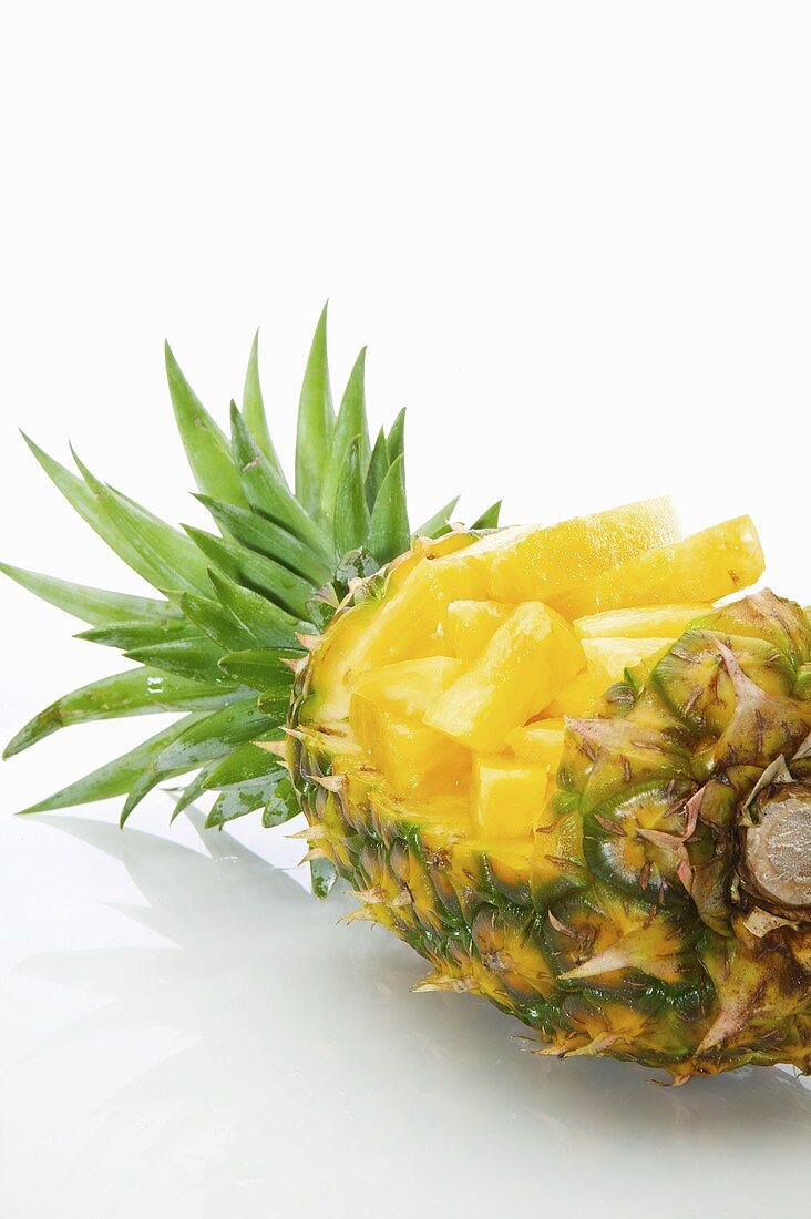 Pineapple Chunks inside a Whole Pineapple