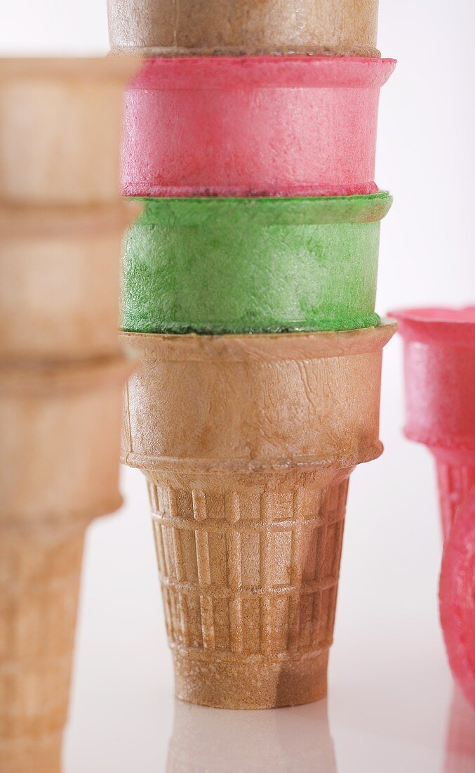 Stacked Plain and Colored Ice Cream Cones
