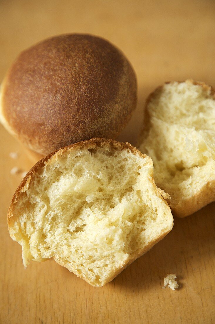 Fresh Baked Bread Rolls; One Split Open