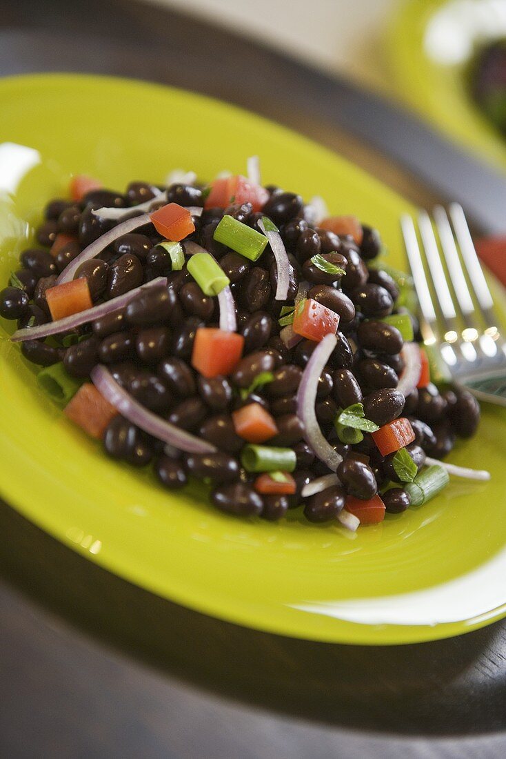Black Bean Salad on a Plate; Fork