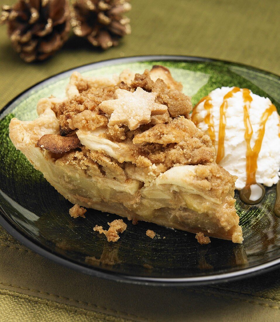 A Slice of Caramel Apple Pie with Vanilla Ice Cream