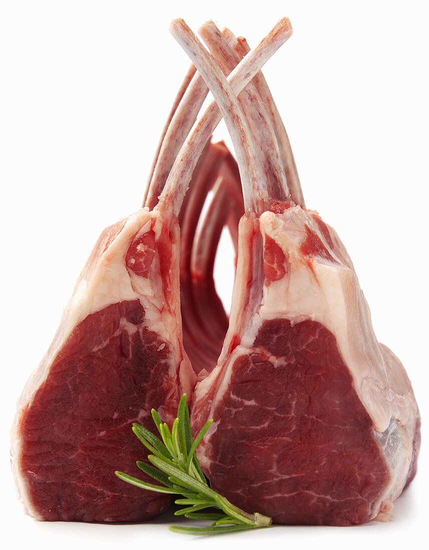 Rack of Lamb with Rosemary Sprig; White Background
