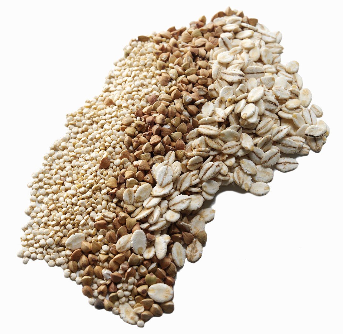 Mixed Whole Grains on White Background